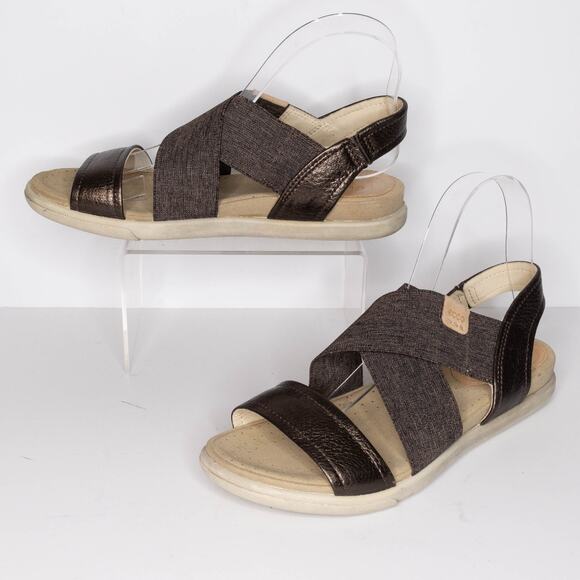 Ecco Women's Damara Sandals Premium Leather Strappy Metallic Bronze Size 6 | AR - Picture 2 of 6